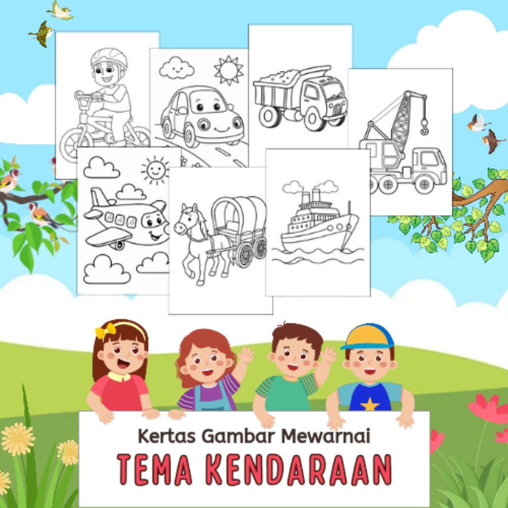 

20 LEMBAR KERTAS MEWARNAI ANAK TEMA KENDARAAN (READY LANGSUNG KIRIM)