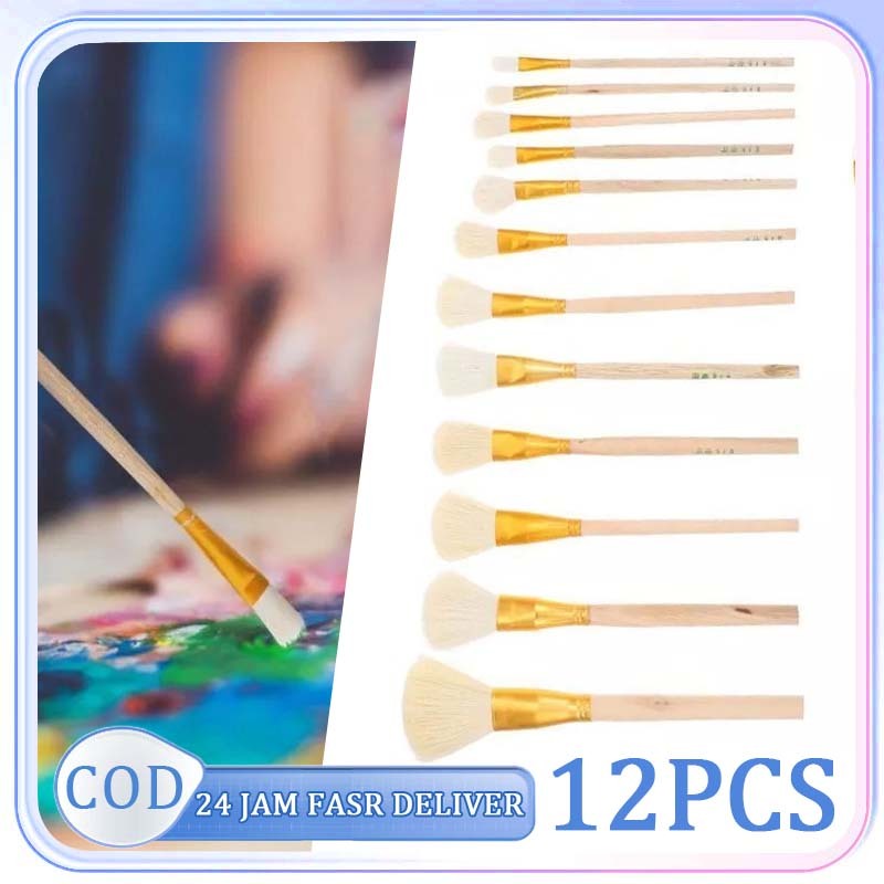 

12pcs Kuas Bulu Domba Mini Kuas Kayu Kue 1#-20# Brush Kering Olesan Mentega Bulu Domba