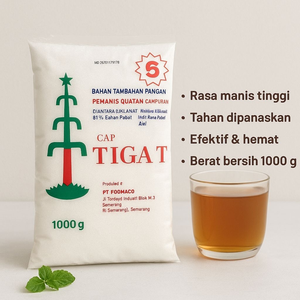 

Pemanis Buatan Cap Tiga T 1000gr – Natrium Siklamat, Sakarin, Acesulfame-K | Pemanis Hemat & Aman