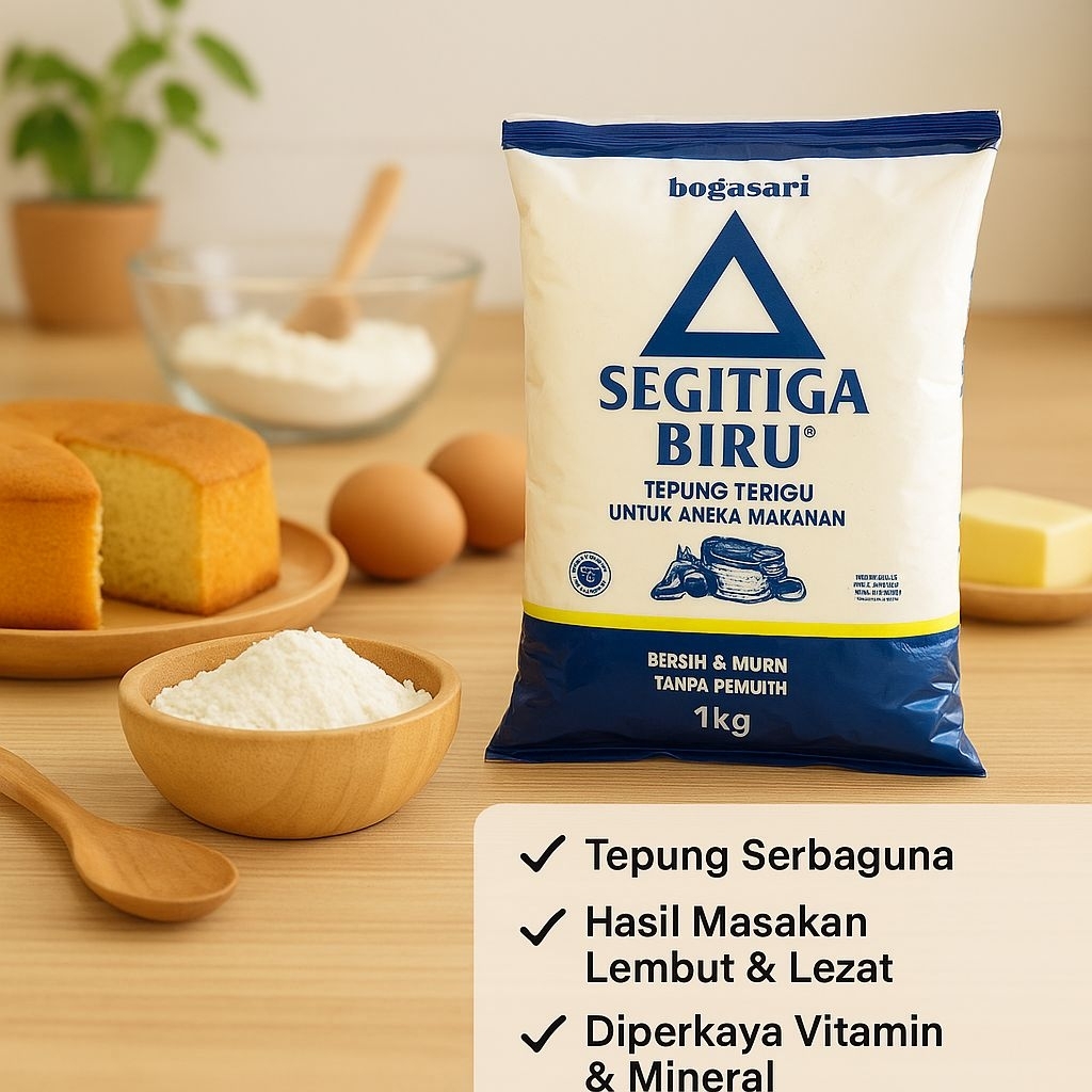 

Segitiga Biru Tepung Terigu 1kg – Tepung Serbaguna untuk Aneka Makanan | Bogasari Original