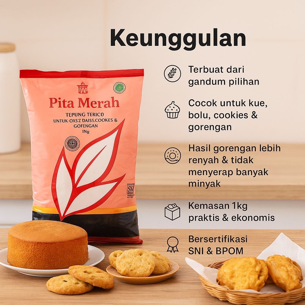 

Pita Merah Tepung Terigu Serbaguna 1kg – Untuk Cake, Bolu, Cookies & Gorengan