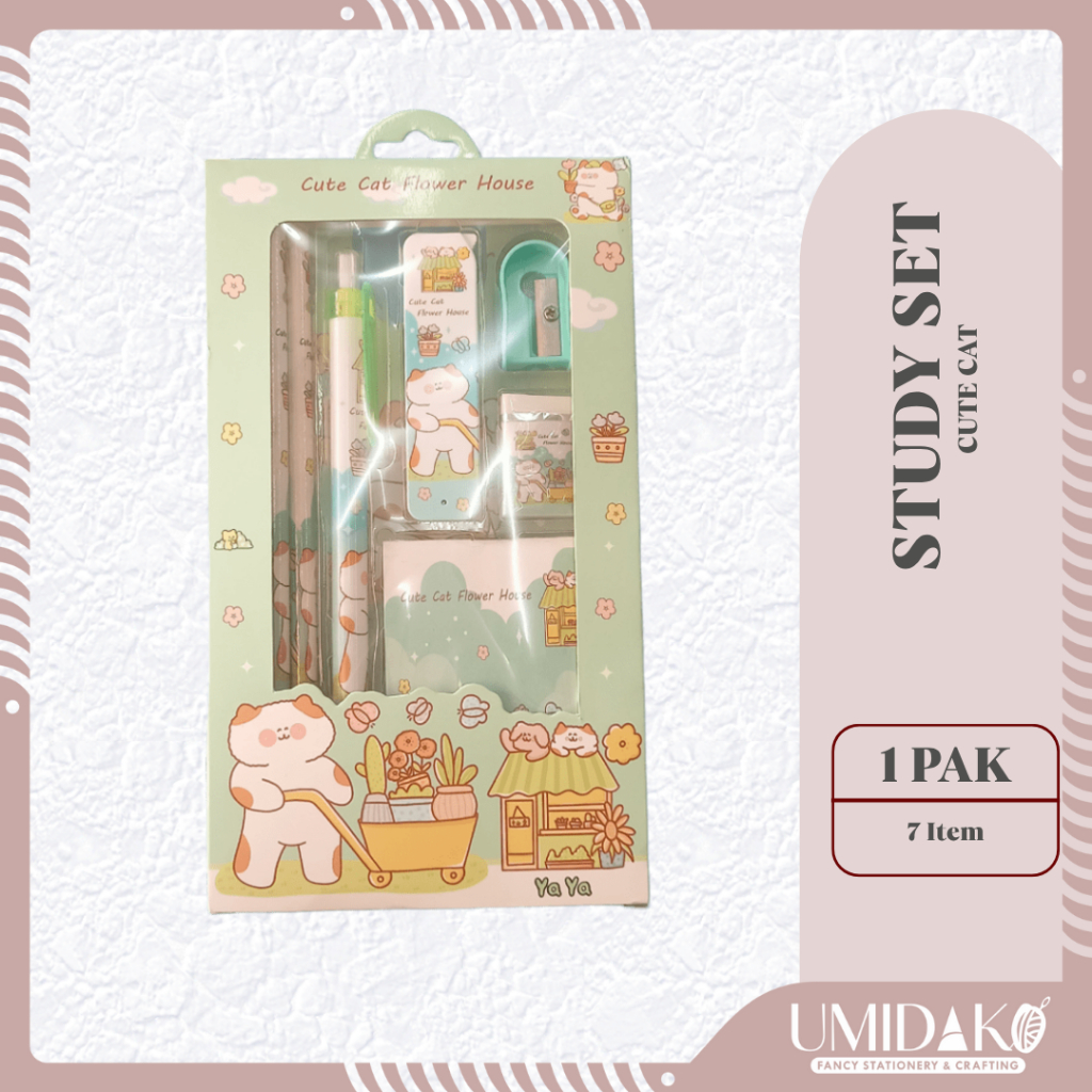 

[UMIDAKO] STUDY SET CUTE CAT | SET BELAJAR | PENSIL 1 SET LUCU