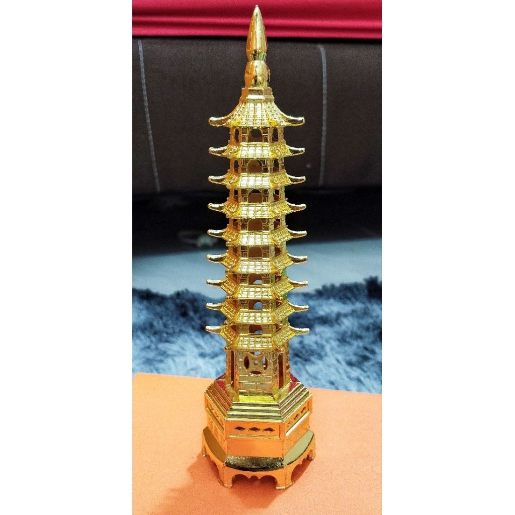 Pajangan Pagoda Emas Cantik ORI China - Patung Pagoda Emas Bertingkat - Pagoda Bertingkat Barang Cin
