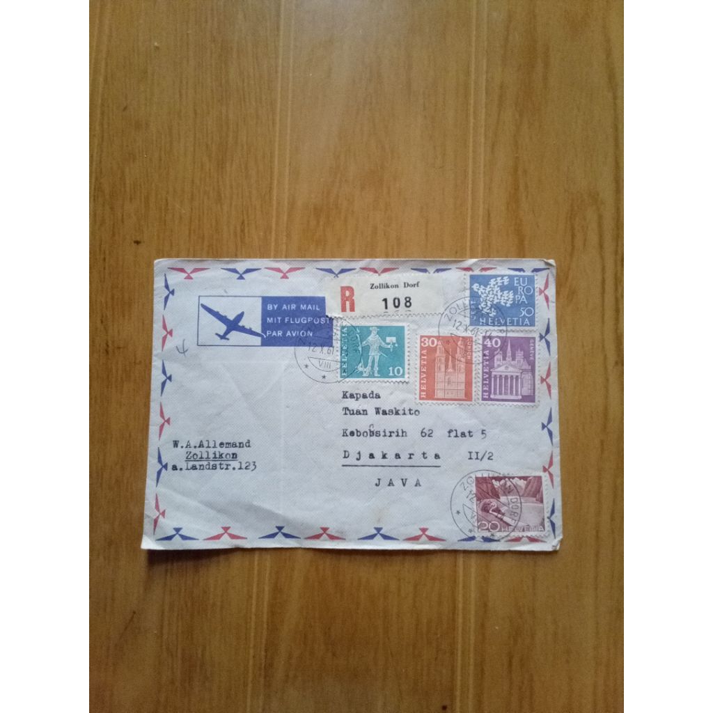 

vintage amplop dan perangko helvetia tanpa surat