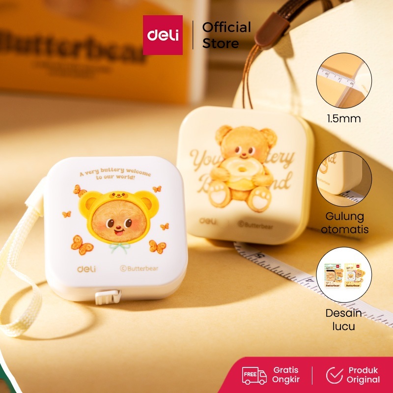 Deli x Butterbear Meteran Mini 1.5meter / Measuring Tape Kunci Otomatis HY410