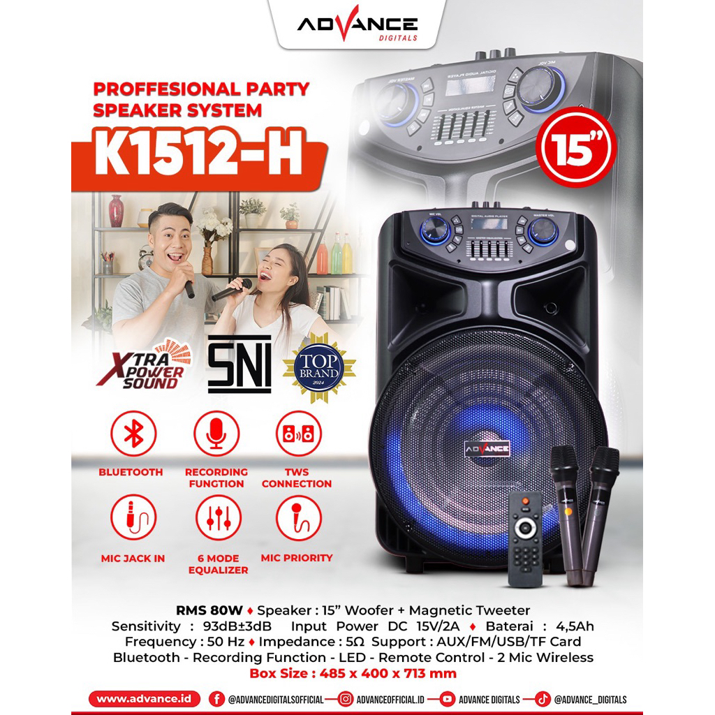 Advance Speaker Portable Bluetooth 15inch K1512 H