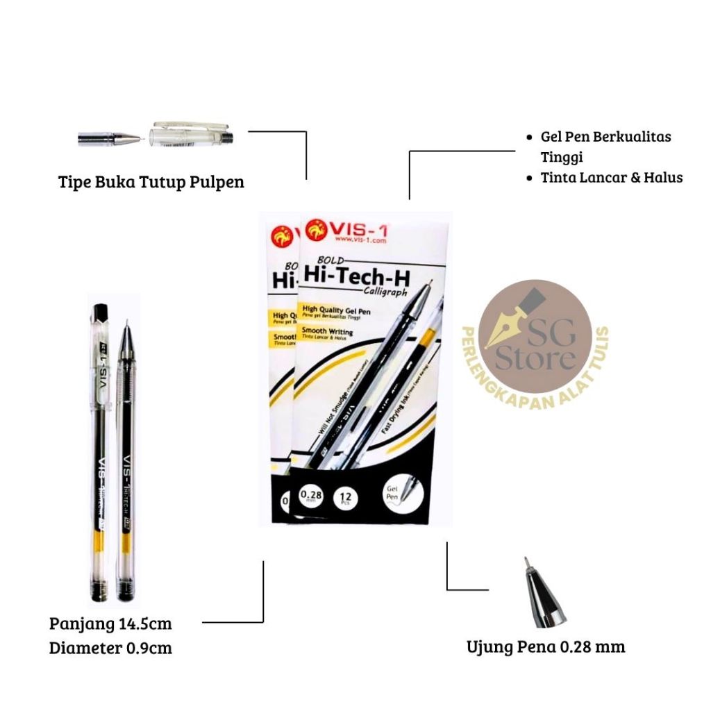

VIS-1 - Bolpen Hitech 0.28 / Gel pen / Bolpen gel / Pena / Gel pen / Pen Mekanik / Pulpen