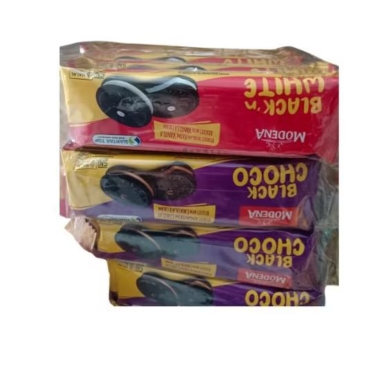 

Modena biskuit dengan krim vanila dan krim coklat 1 pack isi 10 bungkus @ 23grVarian Black choco Black white