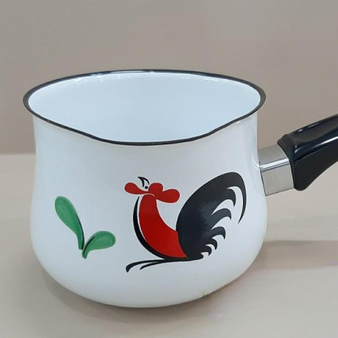 Alat Masak Serbaguna Panci Enamel Milk Pan Ejiri Ayam Jago Kukuruyuk Kitchenware Putih Motif Ayam