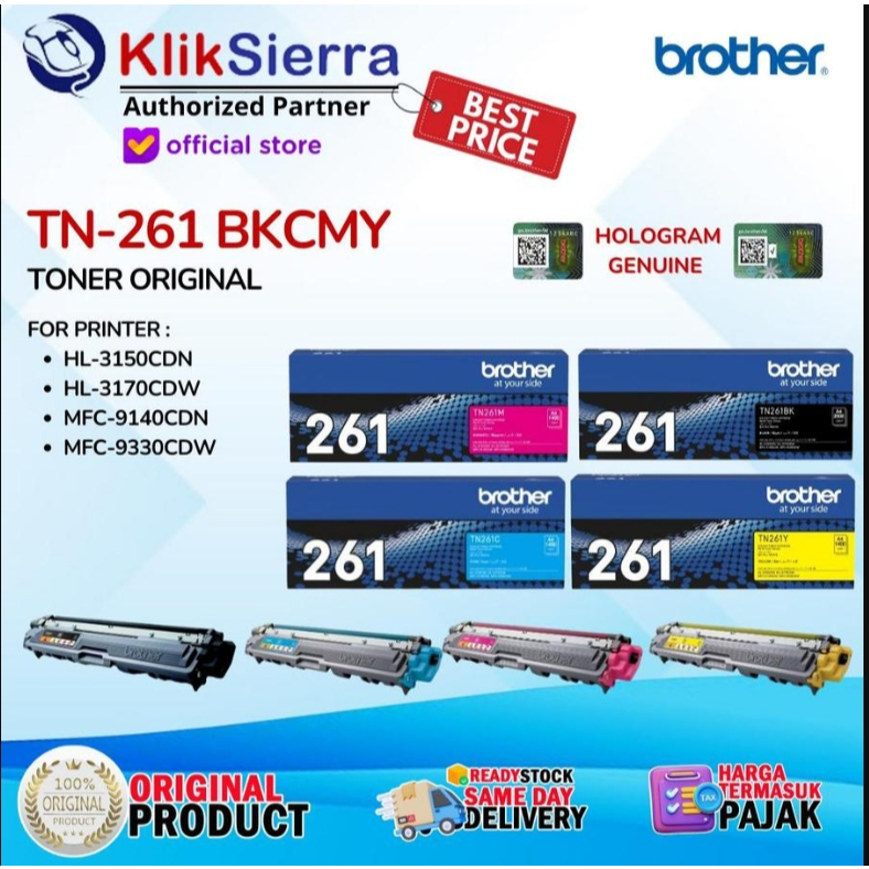 BROTHER TONER TN261 | TN-261 BKCMY TN-261BK TN-261C TN-261M TN-261Y ORIGINAL For HL-3150CDN