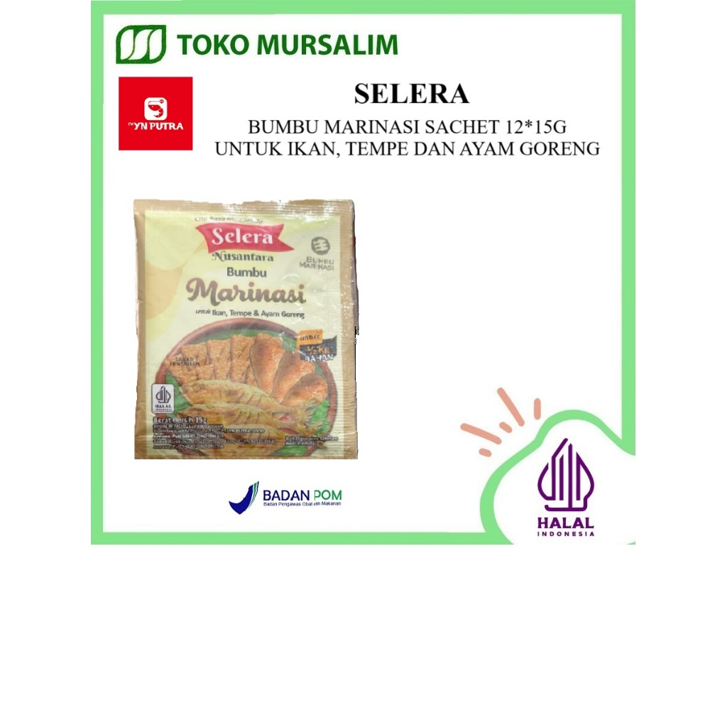 

YN Putra Selera Nusantara Bumbu Marinasi Ikan, Tempe, Dan Ayam Goreng Sachet 12*15g-YN Putra Selera Nusantara Bumbu Kuah Bakso Sachet 6*8g