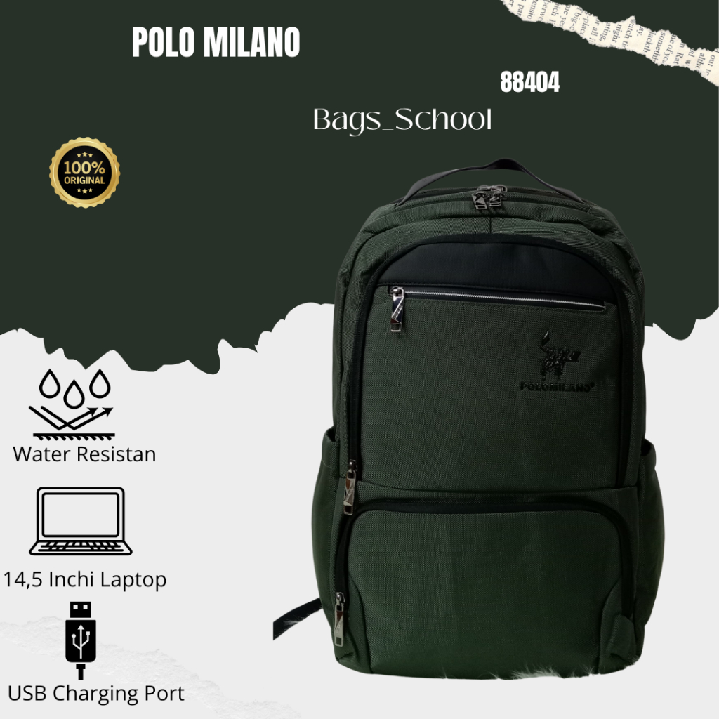 Tas Ransel Import POLO MILANO 88404 Ukuran 18 Inchi Anti Air Asli - Backpack