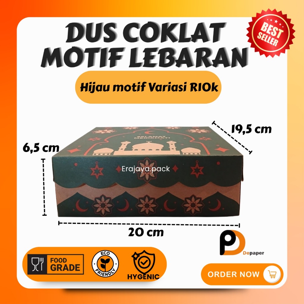 

[Min 25pcs] Dus Kue Motif Hijau Lebaran Box Makanan/Kue/Nasi Non Laminasi