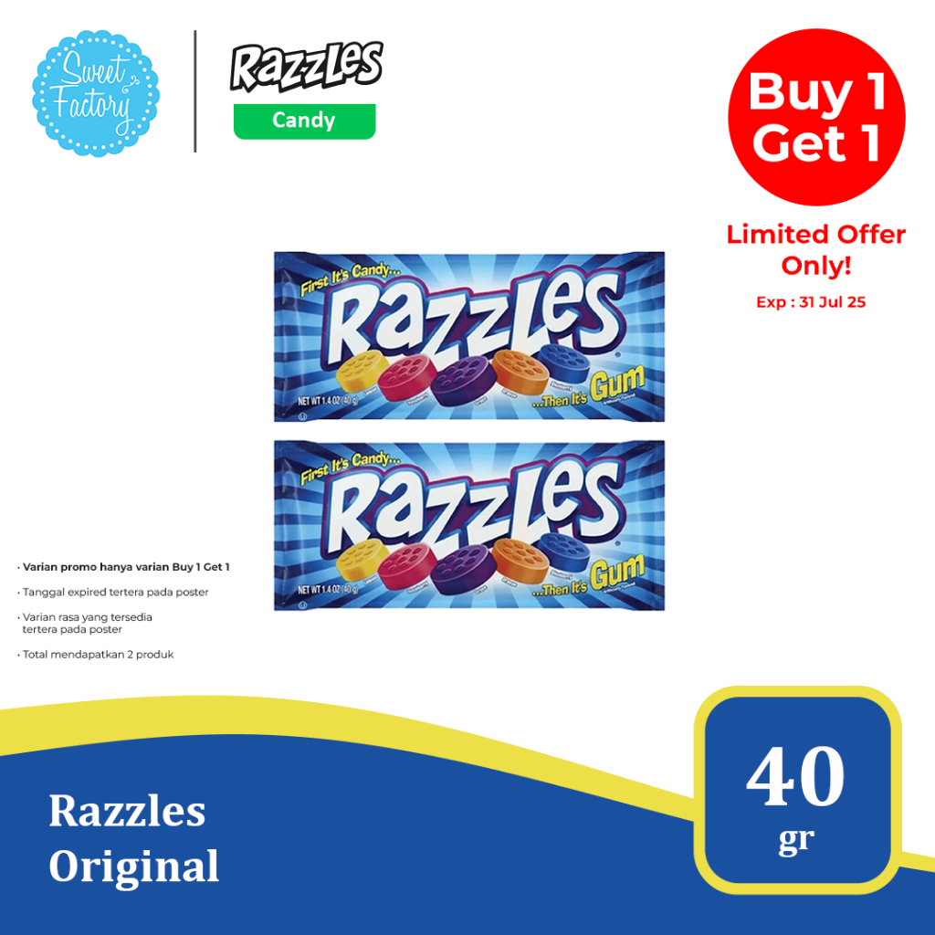 

Razzles 1.4oz Series - Permen Unik yang Berubah Jadi Permen Karet 40 gr
