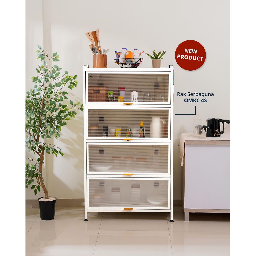 Rak dapur plastik acsthetic rak susun rak serbaguna rak panci putih 4 layer tanpa roda