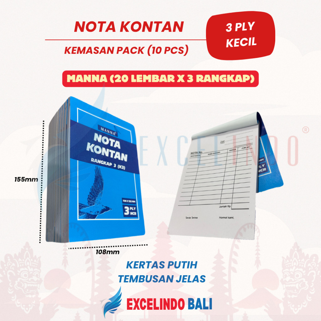 

(ISI 10 BUKU) Nota Kontan 3 ply NCR Putih Merah Kuning HARGA GROSIR merk Manna PREMIUM QUALITY