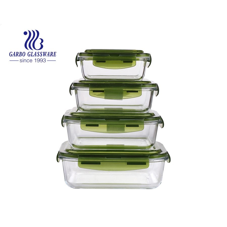 Wadah makanan kaca ramah lingkungan dengan tutup kotak makan siang kaca set wadah makan siang microw
