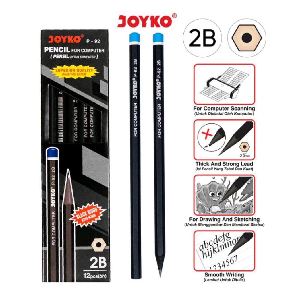 

pensil 2B joyko black wood isi 12 pcs