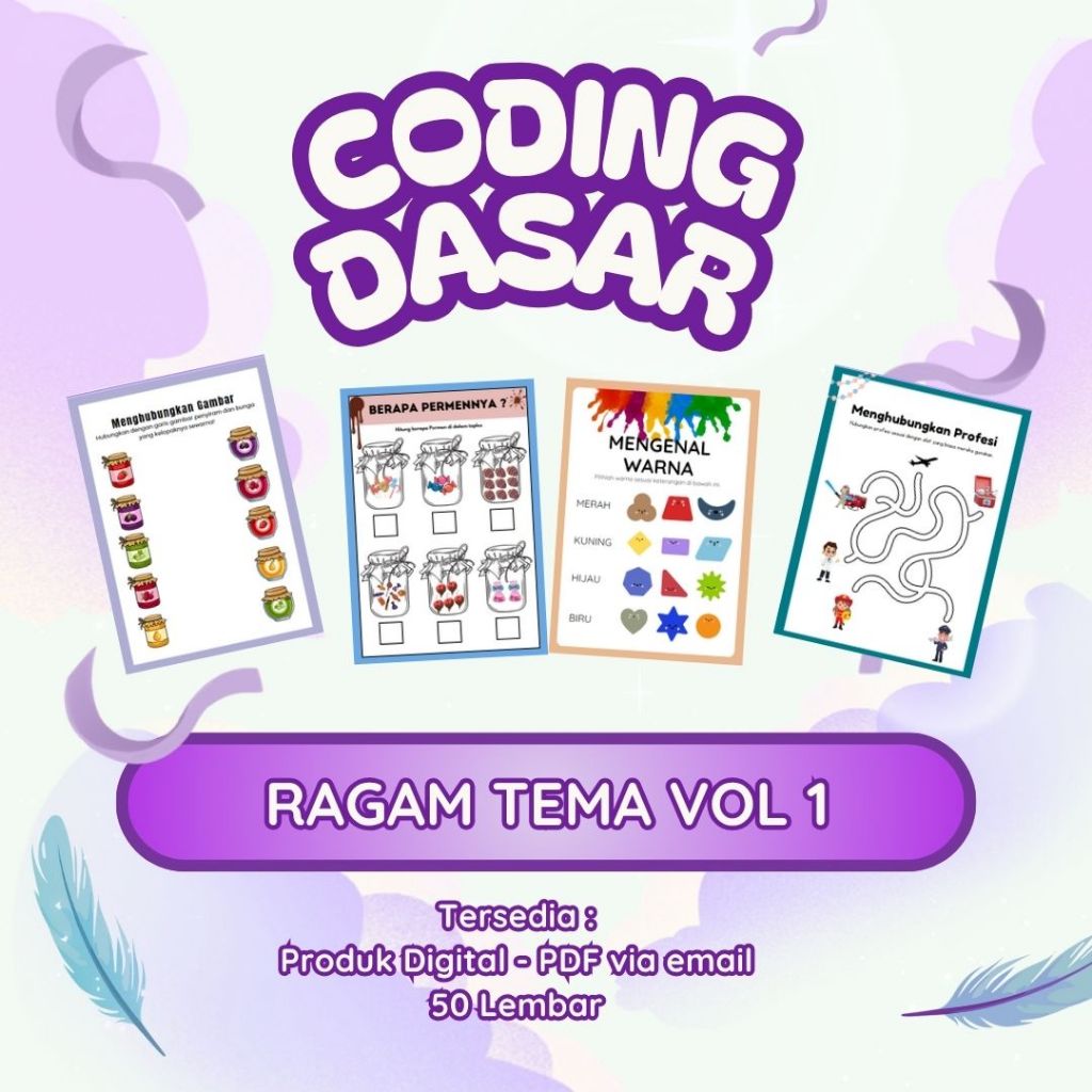 MOONKIDDY PDF Worksheet Coding Anak vol 1 dan 2 - Untuk Anak usia 4 5 6 tahun