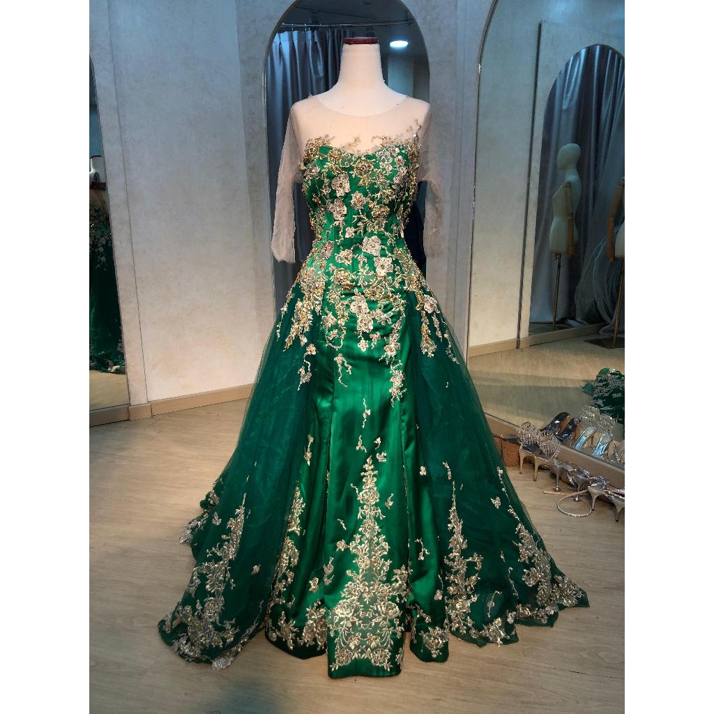 Gown/Gaun Pesta Party Elegan Mewah/Dress Wanita Warna Hijau/Army/Pressweet17/Prewedding/Gaun Pengant