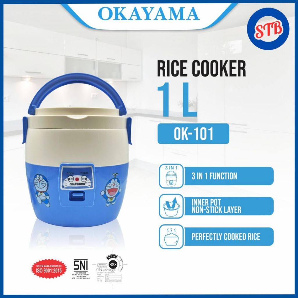 OKAYAMA Rice Cooker 1 Liter OK-101 magic com mini / portable / travel version / Anti Lengket