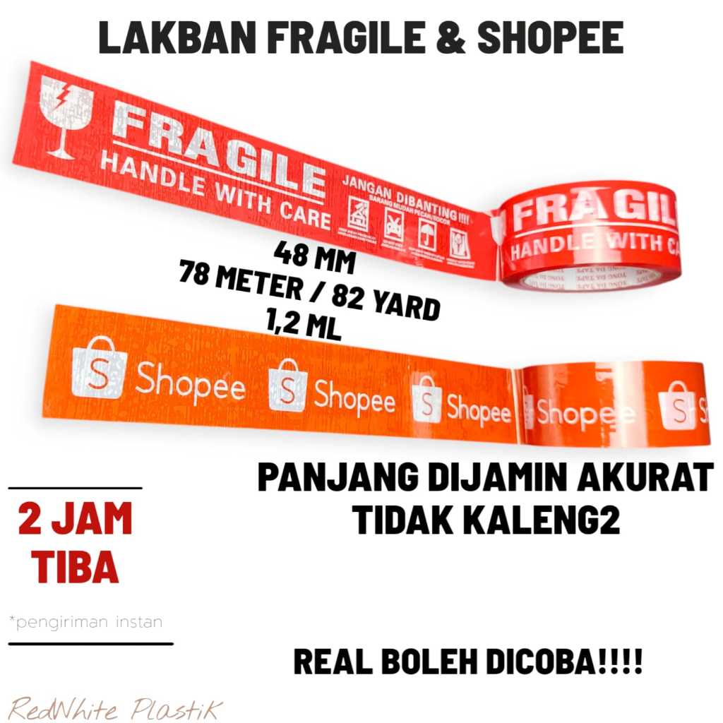 

Lakban FRAGILE & SHOPEE 45MMX75 Meter 82 YARD | Solatip lem perekat tulisan fragile merah&shopee