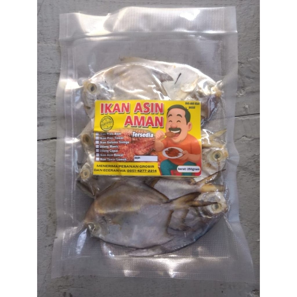 

Ikan asin bawal laut, bawal, putih vakum sale 250gram