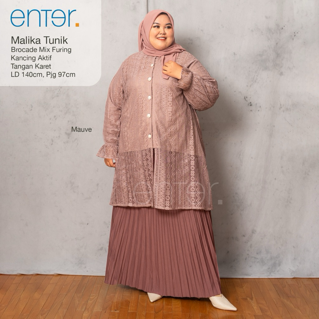 MALIKA TUNIK ENTER / MALIKA TUNIC ATASAN JUMBO OVERSIZE LONGTUNIK BROCADE BROKAT BROKLAT ALESHA TILE