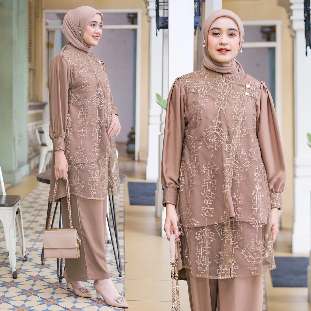 ZIVA ONESET (ATASAN + CELANA) BAHAN SILK MIX BRUKAT BAJU ONESET KONDANGAN SETELAN BAJU PESTA TERBARU