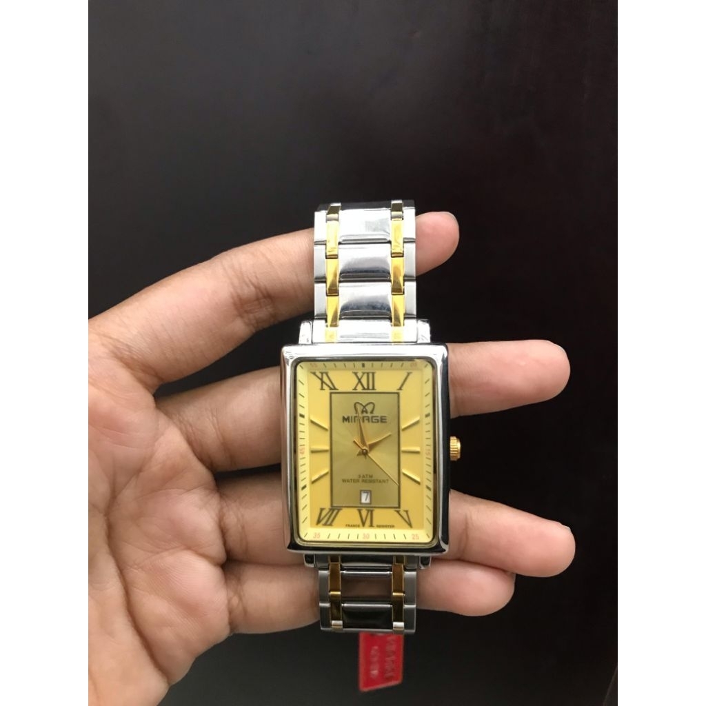 JAM TANGAN MIRAGE PETAK RANTAI SILVER KOMBINASI GOLD