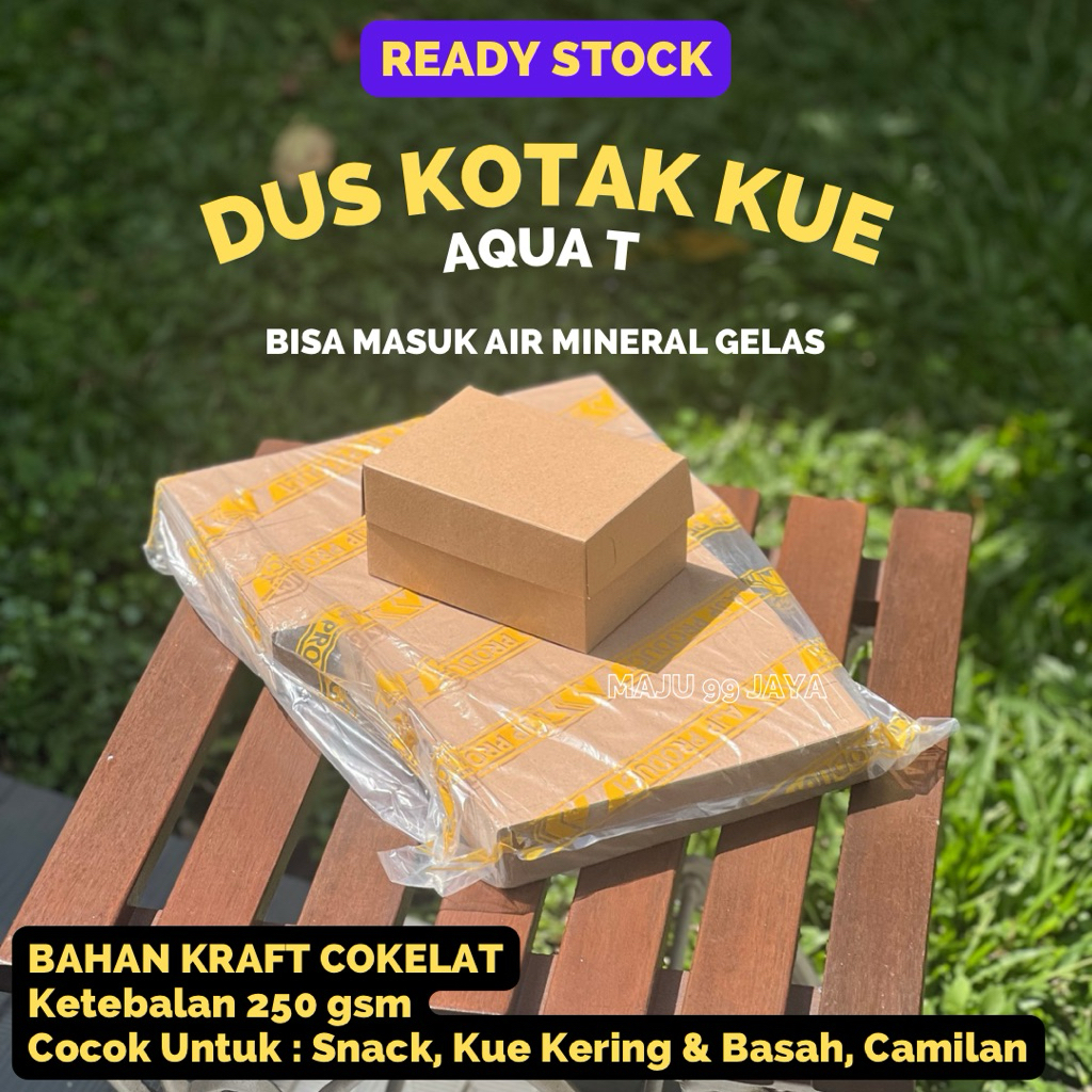 

AQUA T - Dus Kotak Kue ukuran 14x10x7 cm Aqua T R3 Non Renda Ketebalan 250 gsm Kraft Cokelat | Box Kue & Air Mineral Kotak Dus Snack Kardus Kue