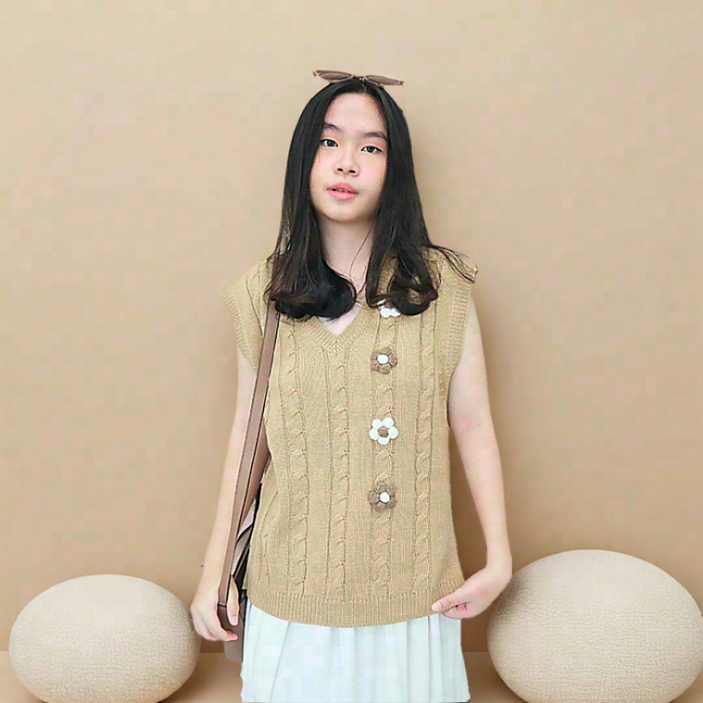 Slover - Flower Vest - Vest Rajut - Sweater Korea - Rajut Premium