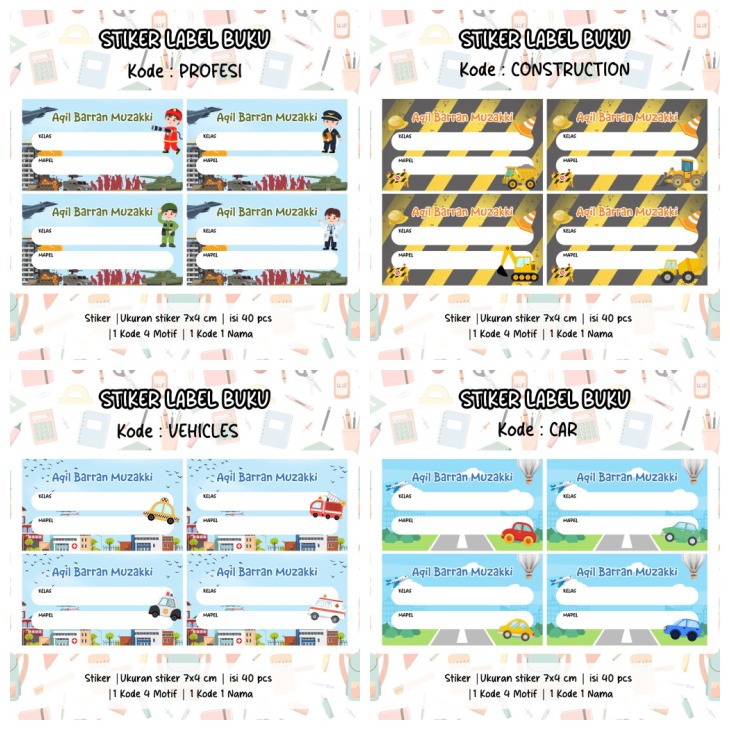 

Stiker Label Buku Tulis / Mata Pelajaran Sekolah CUSTOM Karakter, Waterproof