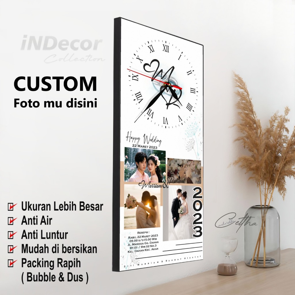 ONE Dekor - Jam Dinding Custom Foto Unik 20x45 Cm Kado Pernikahan Happy Anniversary
