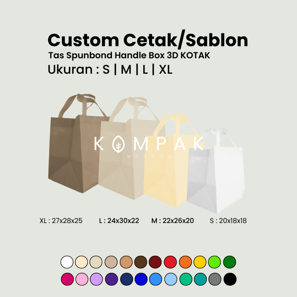 

Tas Spunbond Press Box 3D Kotak Custom Cetak Sablon Kantong Goodie Bag Dus Kue Nasi Bento Hantaran 18x18 20x20 22x22 24x24 cm 22x26x20 24x30x22 27x28x25 cm