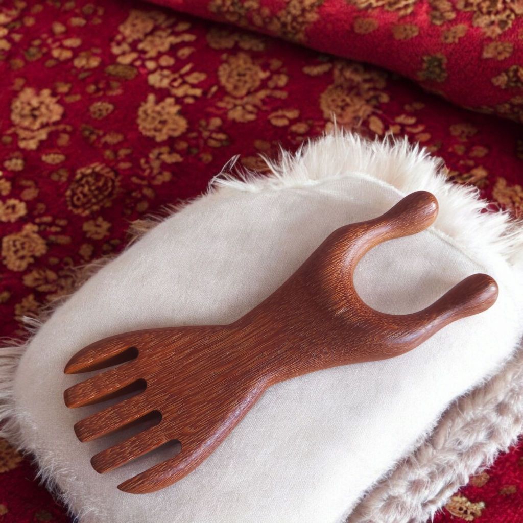 Sisir kayu pijat asli tanduk lima
