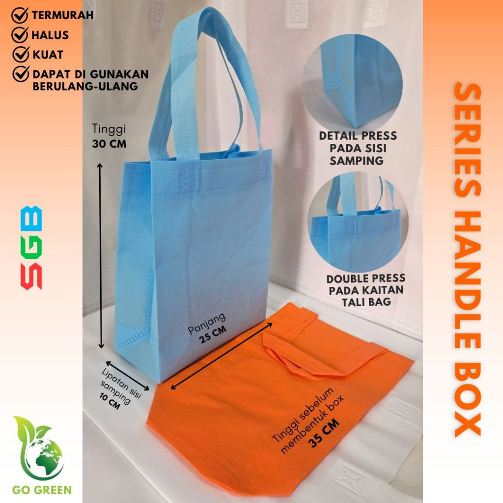

1 LUSIN (Isi 12pcs) - Goodie Bag Spunbond Handle Box UK 25X30X10 / Goodie Bag / Tas Kain Polos