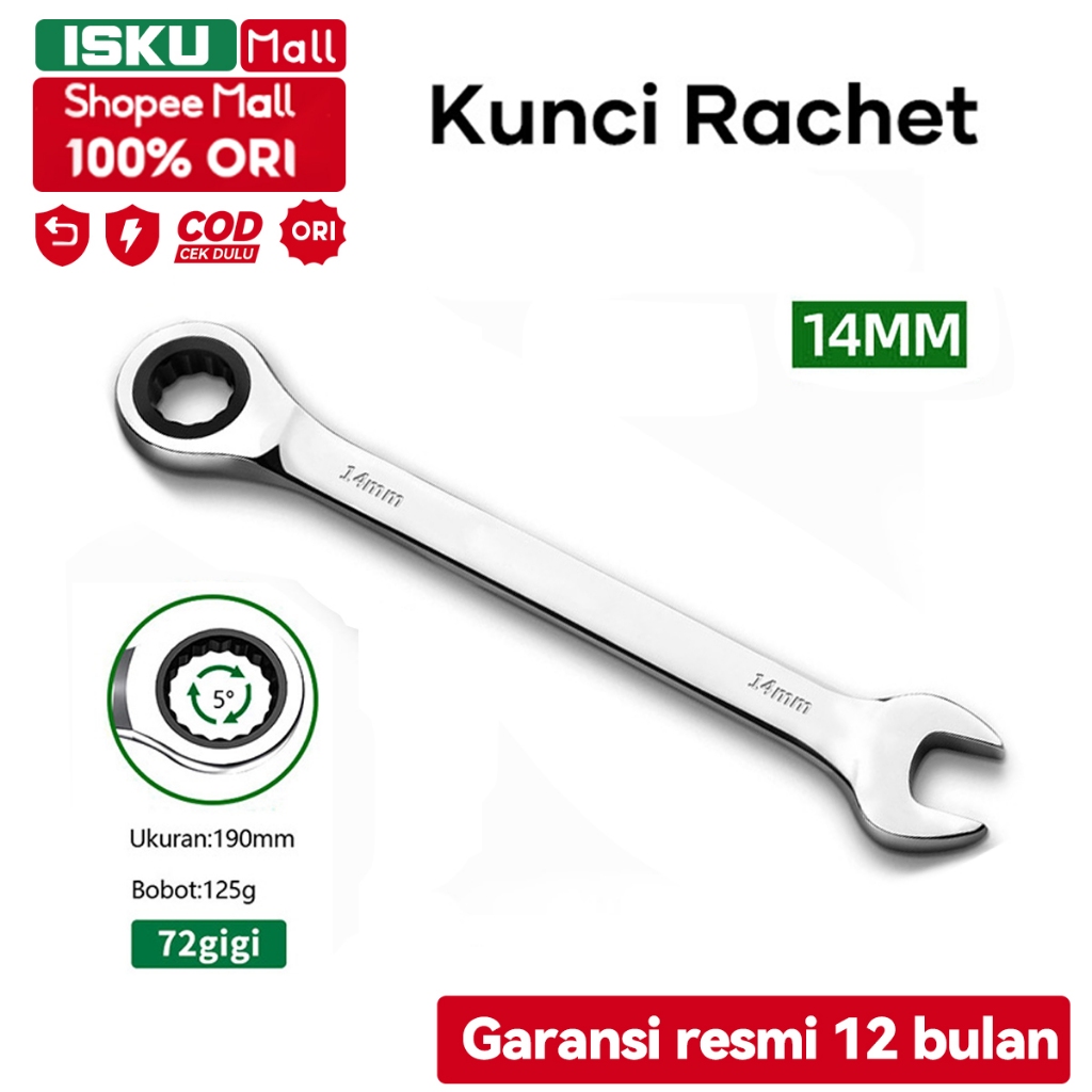 ISKU Kunci Ring Pas Wrench Spanner Ringpas Set14mm Bahan Kuat Anti Karat Alat Perkakas Ring Wrench