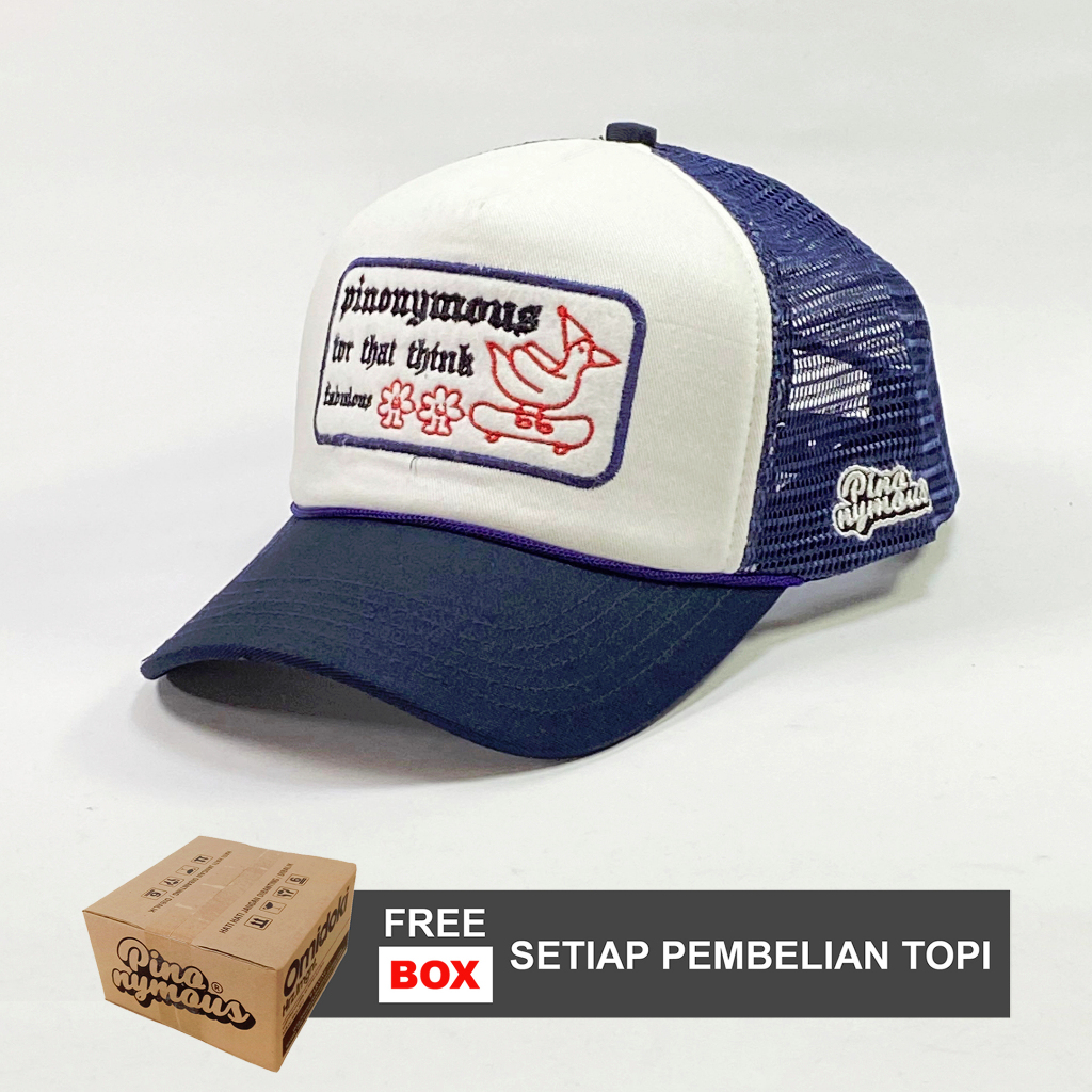 Pinonymous Topi Trucker Hat Navy Putih Topi Jaring Pria Distro Original