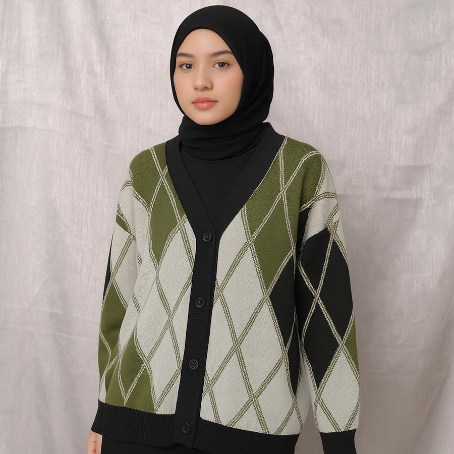 Rajut Cardigan Motif Garis atau Baju Wanita Rajut Cardigan Motif Garis