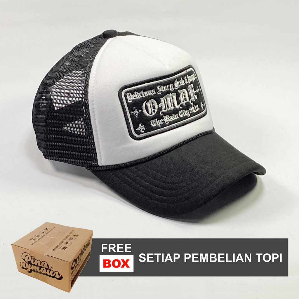 TOPI TRUCKER HAT OMIDOKI TOPI JARING PRIA DISTRO ORIGINAL HITAM PUTIH