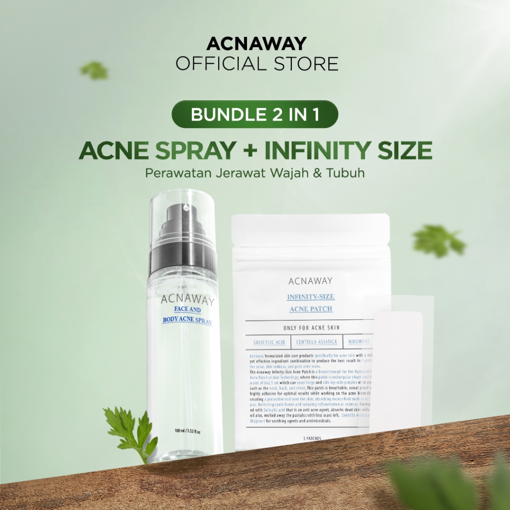 ACNAWAY Bundle 2 in 1 Infinity Size Acne Patch + Acne Face & Body Spray – Patch & Spray untuk Jerawa
