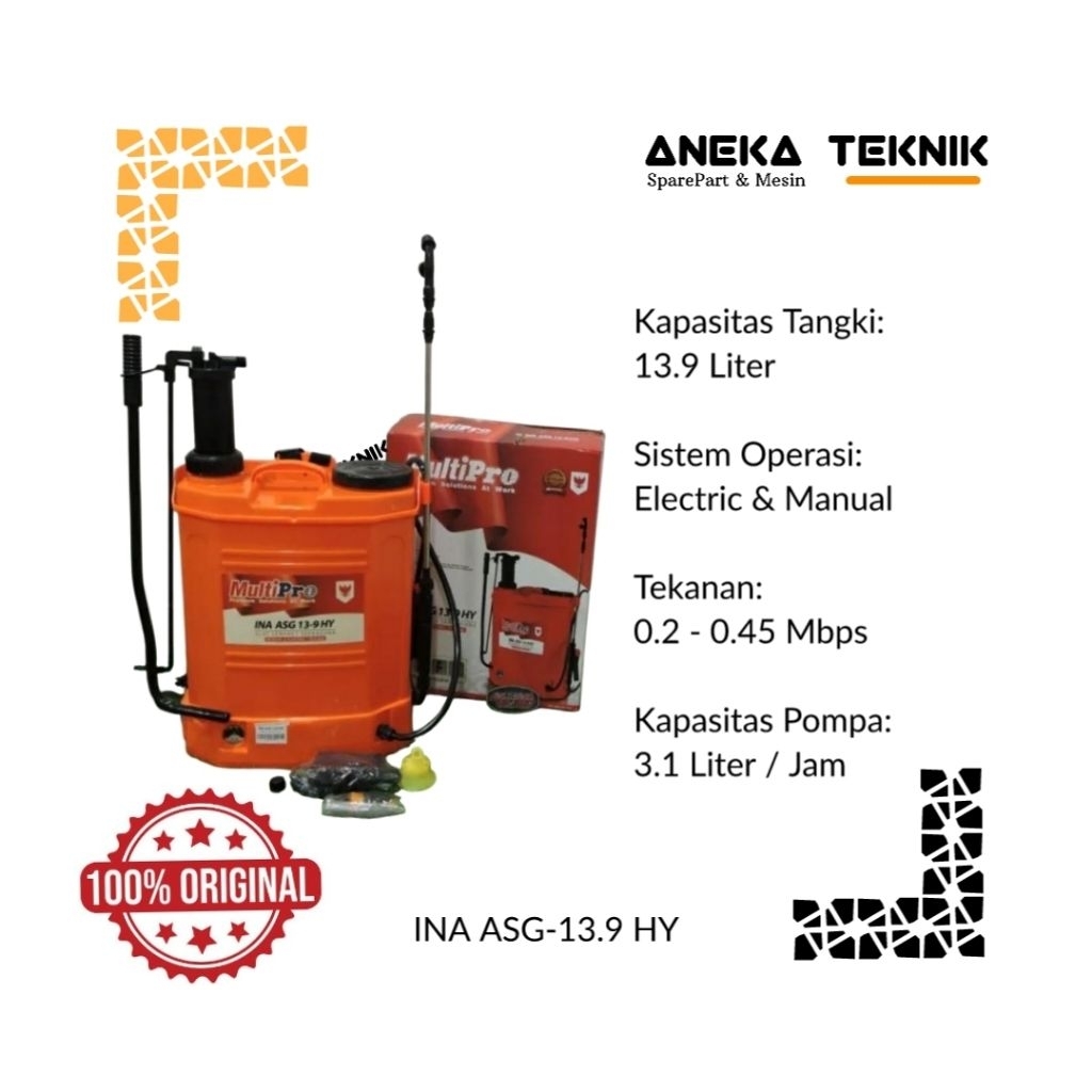 Aneka Teknik - Sprayer / Alat Semprot Hama Multi Pro INA 2 In 1 Electric & Manual Tangki 13.9 Liter 
