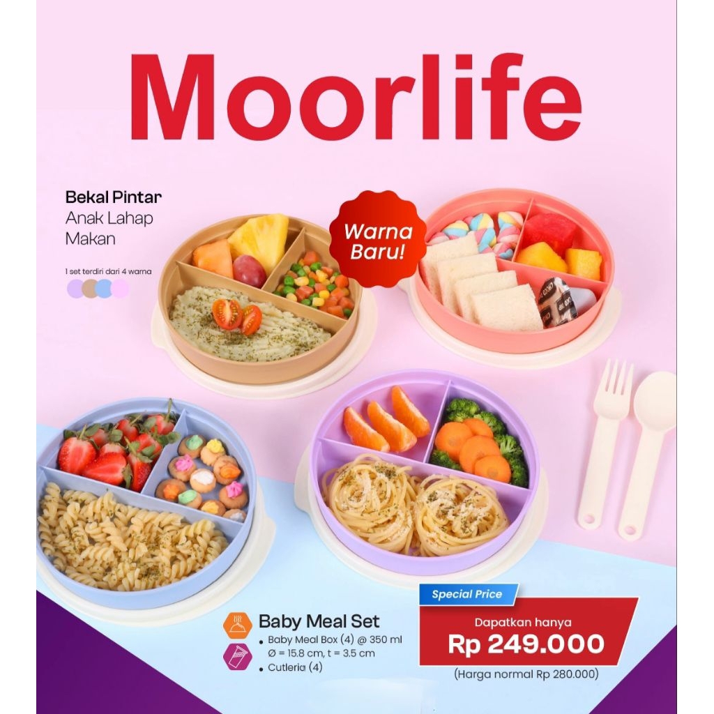MOORLIFE ROUND BABY MEAL BOX SET BEKAL MAKAN ANAK PAUD/TK