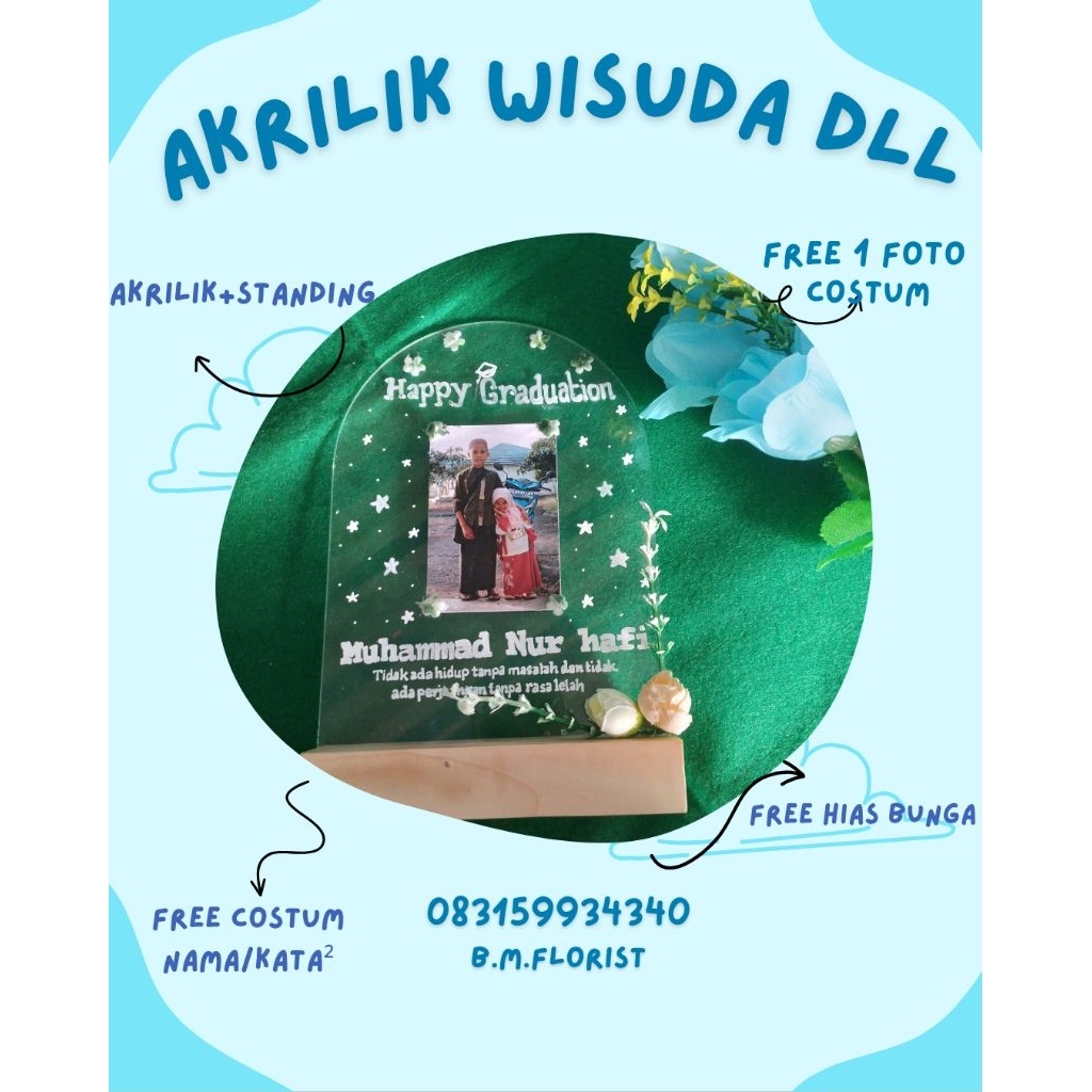 akrilik wisuda standing,kado ulang tahun,wisuda,pernikahan.
