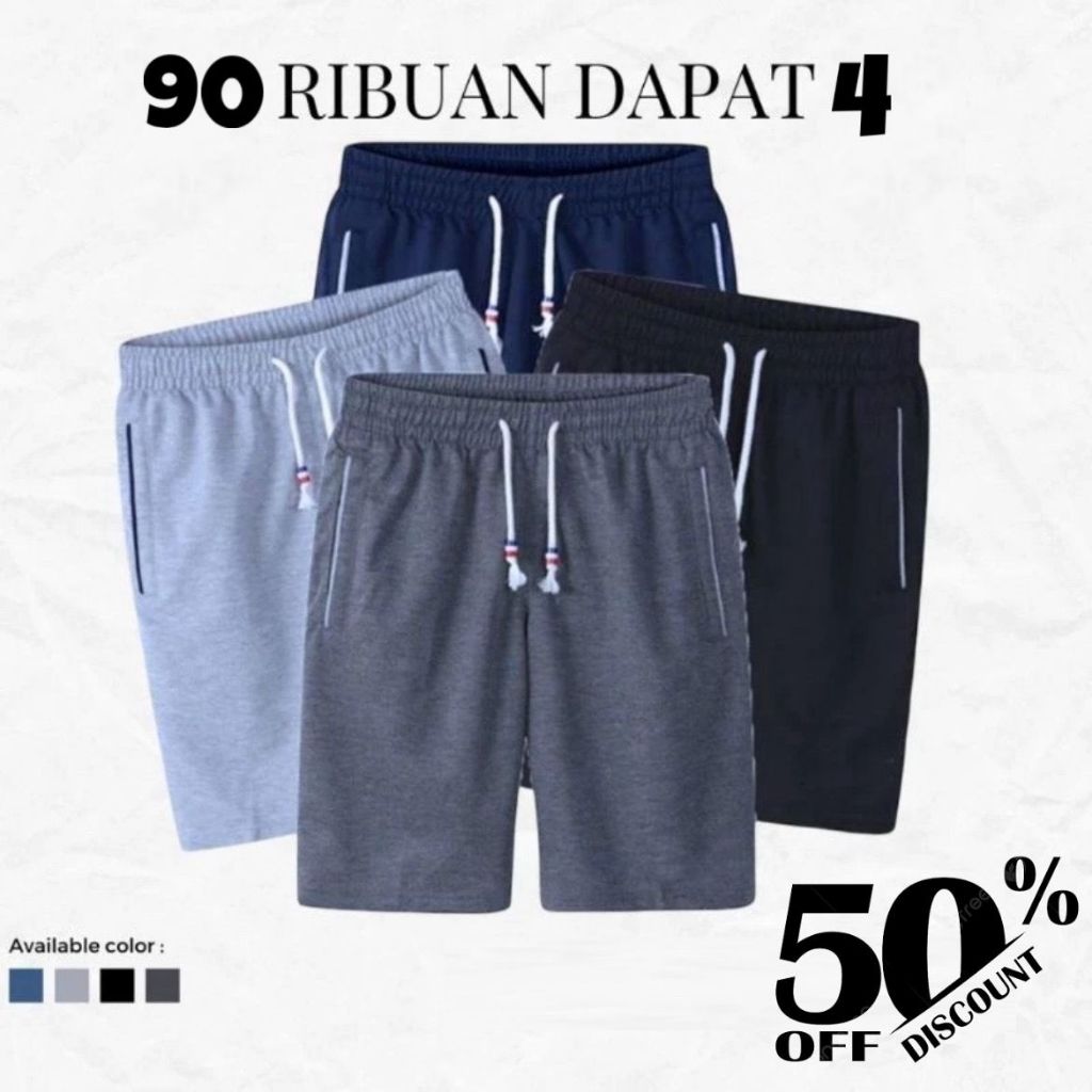 (4 Pcs) Celana Pendek Pria Boardshort Baby Terry Saku Resleting Zipper Sport