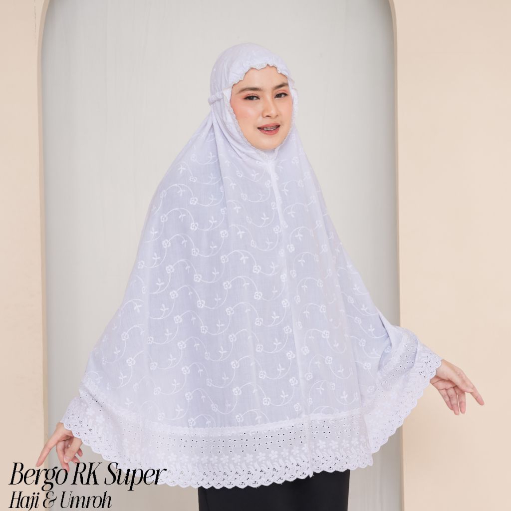 Bergo Jepang Renda Katun Putih Super Jumbo Perlengkapan Umroh Wanita