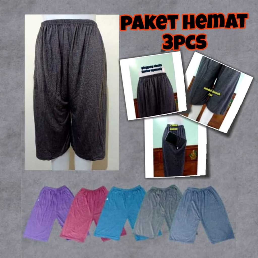 Paket isi 3 pcs Celamis Pendek Wanita Bulu Kucing Bahan Kaos Rayon/Celana  Rumahan Santai Selutut