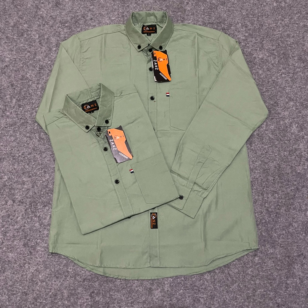 ZANZ KEMEJA PRIA WARNA HIJAU SAGE/GREEN SAGE LENGAN PANJANG. HEM POLOS PRIA HIJAU SAGE LENGAN PENDEK