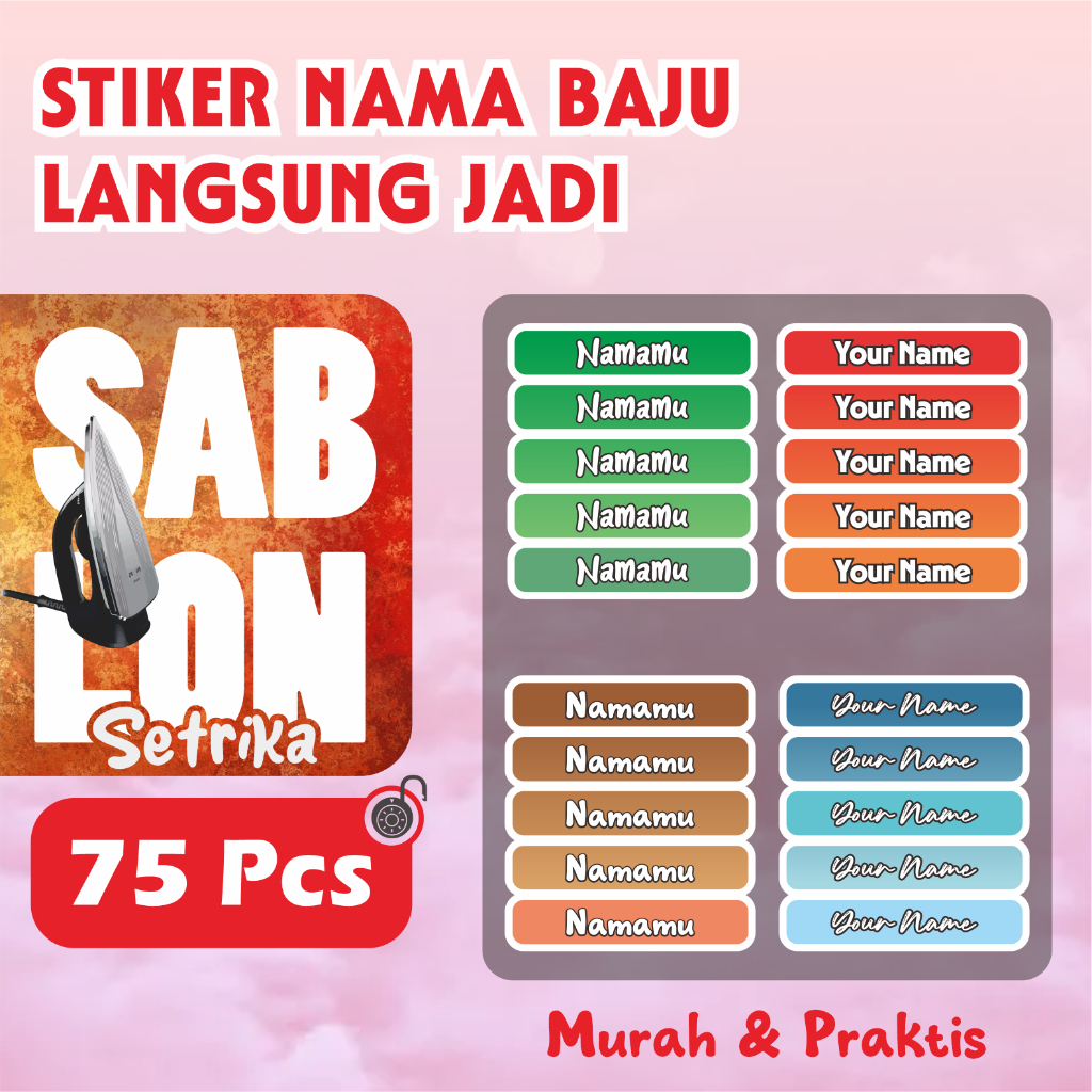

Sticker Label Nama Kain Baju 75 Pcs Kaos Sablon Setrika DTF Iron Custom Tulisan Contour Tebal